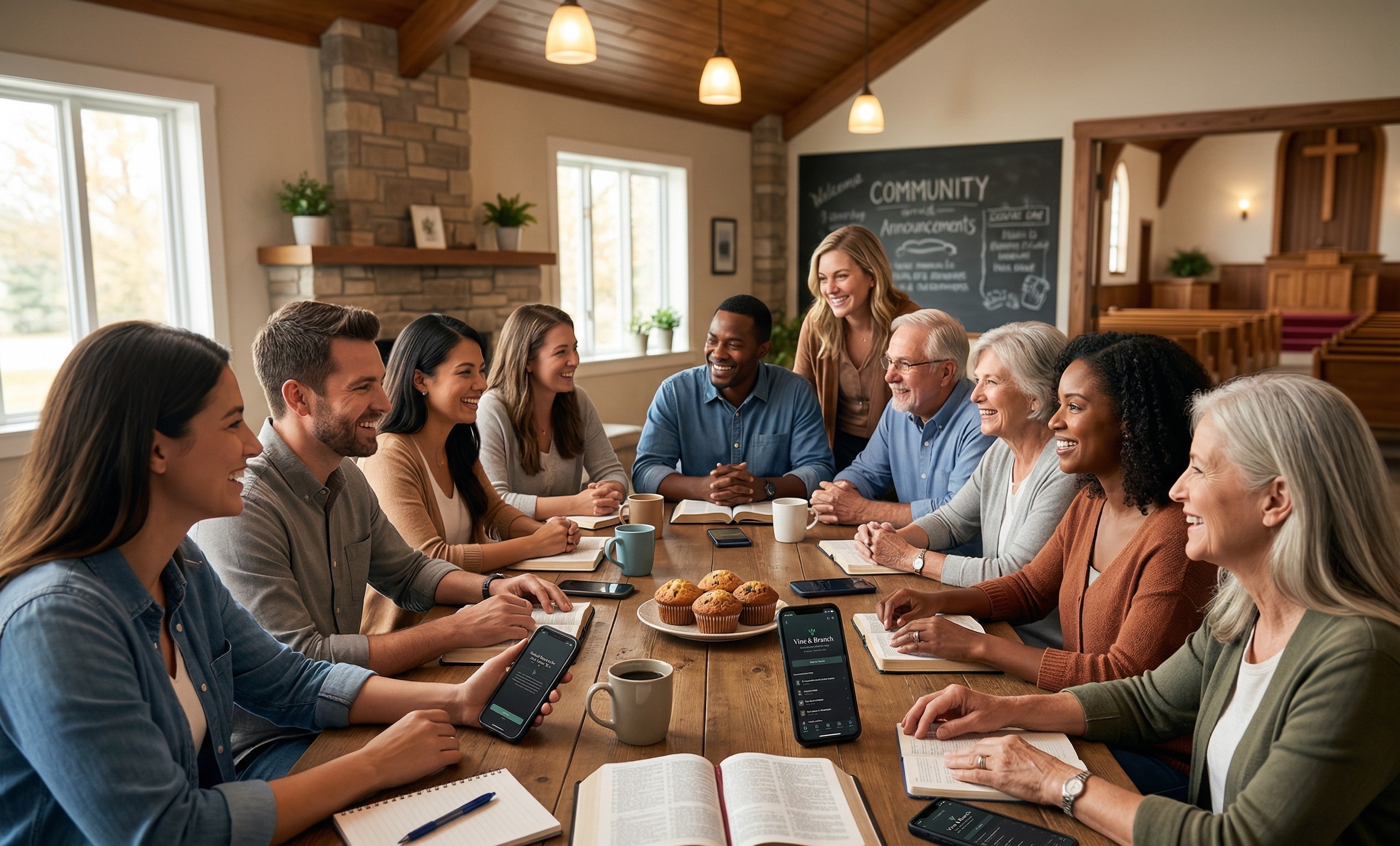 A church small group gathered around a table